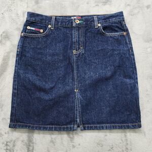 Vintage 90s Tommy Jeans Skirt Womens 9 Juniors Blue Dark Wash Mini Front Slit‎